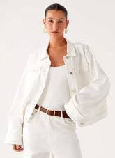 Back Again Oversized Denim Jacket - White