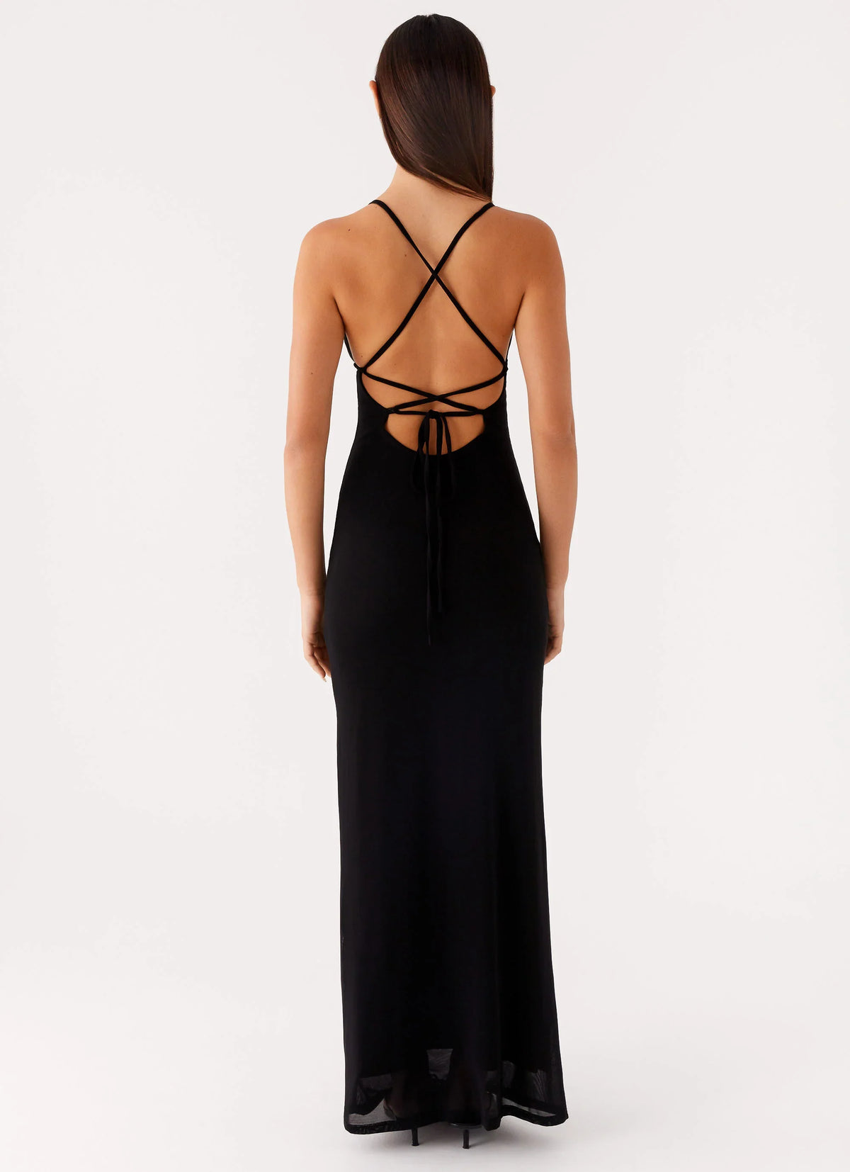Beki Beaded Mesh Maxi Dress - Black