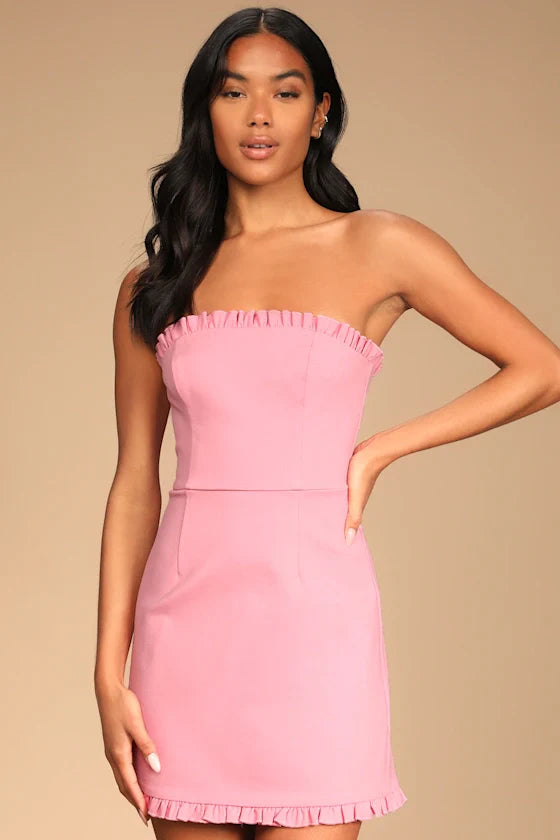 Little Lovely Light Pink Strapless Mini Dress